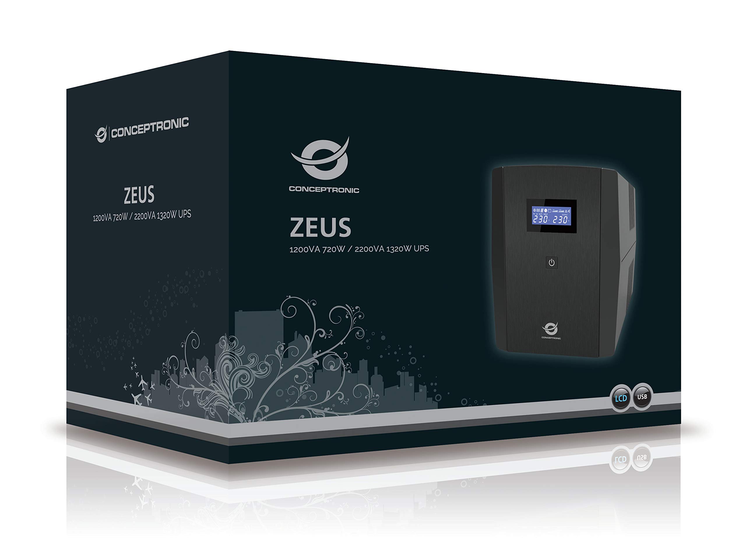 Conceptronic ZEUS04EM Línea interactiva 2200VA 5salidas AC Sistema de alimentación ininterrumpida (UPS) ZEUS04EM, 2200 VA, 1320 W, 220 V, 240 V, 220 V, 240 V
