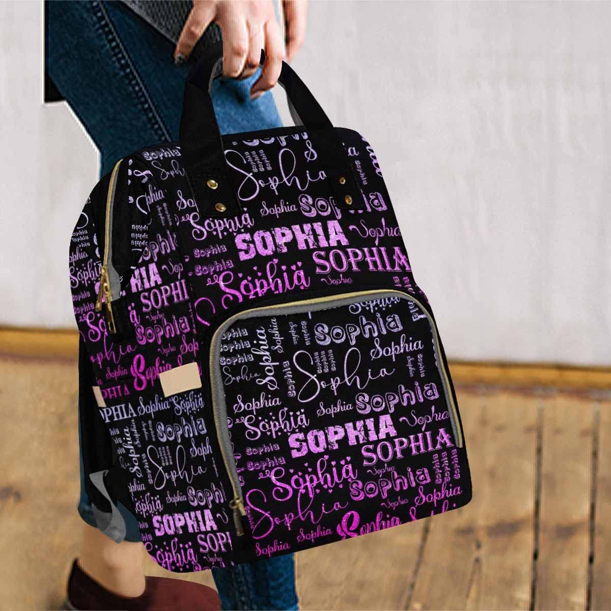 Artsadd Custom Monogram Baby Backpack Gifts for Mom, Personalized Gradient Purple and Black Diaper Bag with Stroller Straps Large Capacity Nappy Bag for Baby Shower