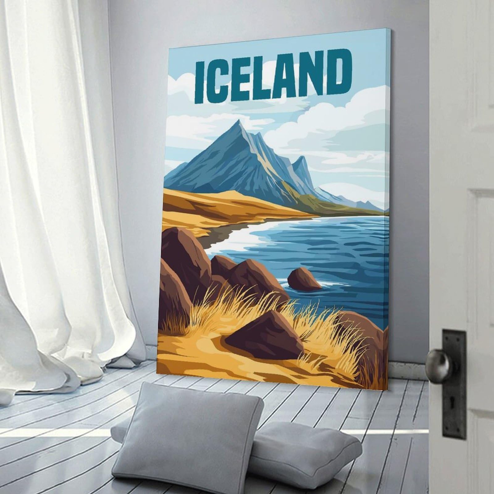 Junmoney Canvas Art Print Iceland, 24x36inch(60x90cm), for Home Office, Desk Area Or Studio, Wall Art That Adds Style to Work Areas