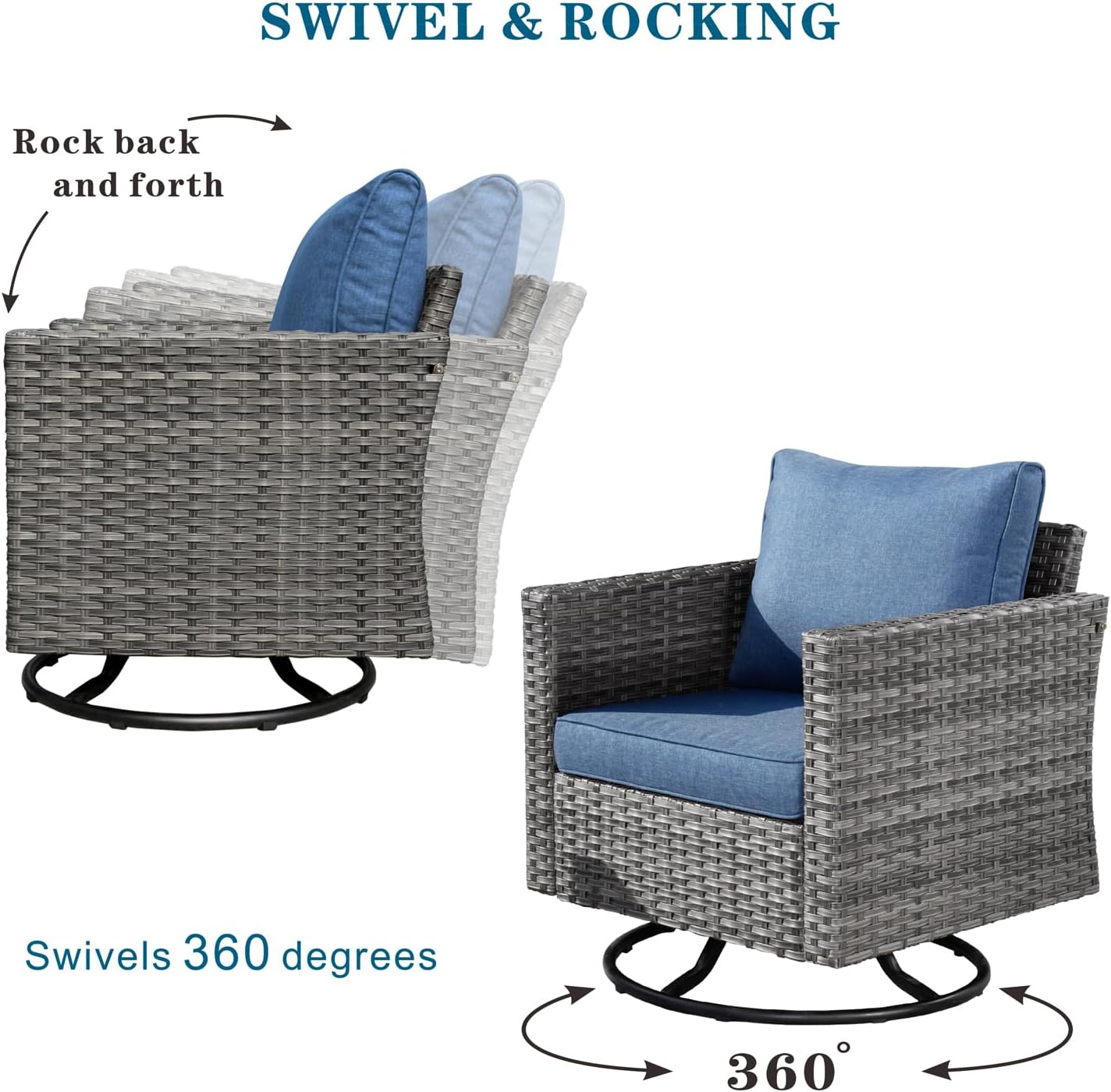 HOOOWOOO 13 Piece Patio Sectional Furniture Set with Fire Pit Table,Modern Wicker Outdoor Conversation Sofa Sets,All Weather Modular L Shaped Outside Couch Swivel Chair Set(Denime Blue)