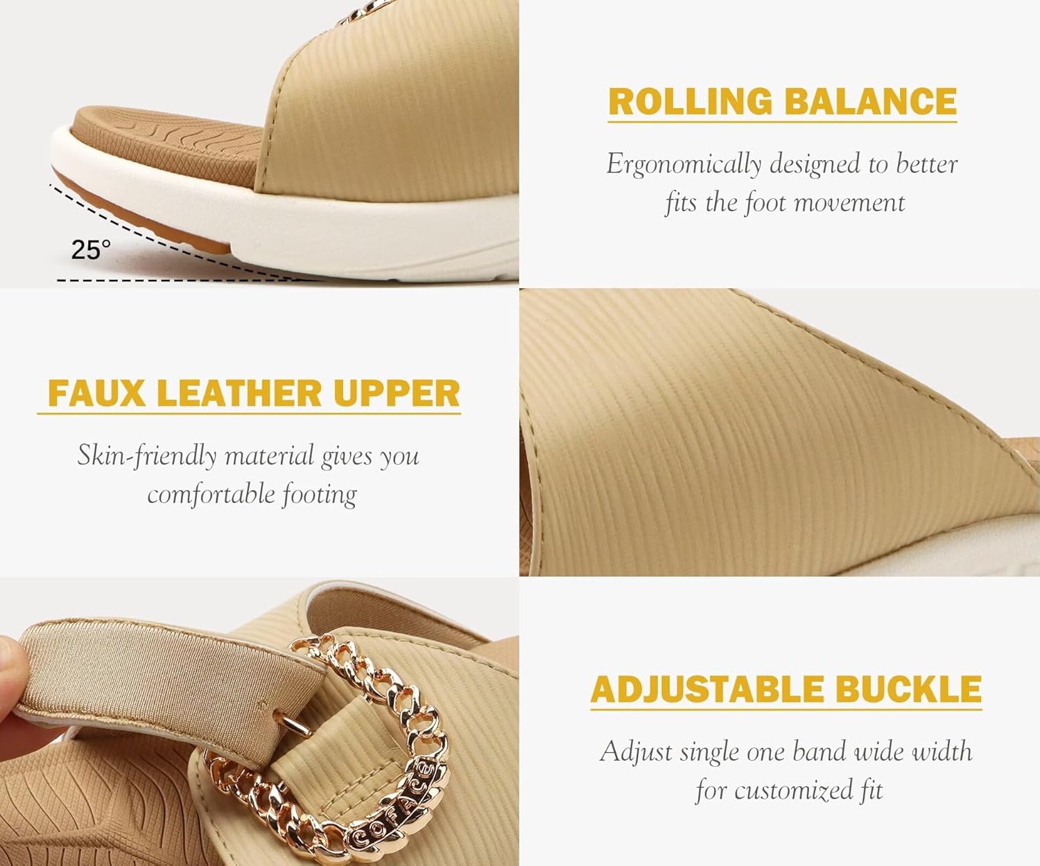 COFACE Womens Dressy Orthotic Slides Lightweight Yoga Mat Thick Cushion Recovery Walking Sandals Adjustable Slip On Slippers with Comfortable Plantar Fasciitis Arch Support - Image 4