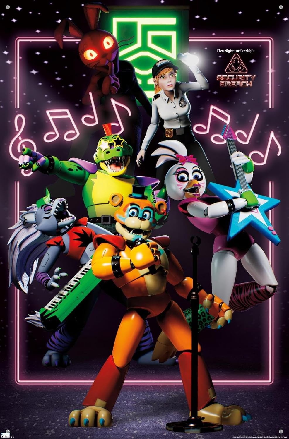 Five Nights at Freddy's: Security Breach - The Band Wall Poster with Push Pins, 22.37" x 34.00", Poster & Push Pin Bundle