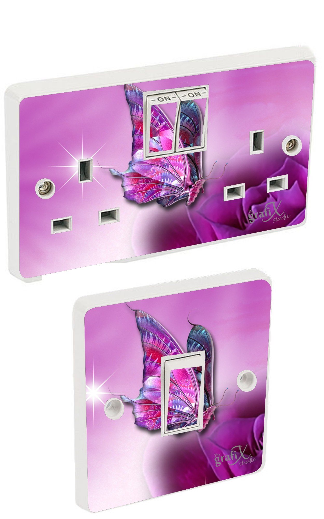 Purple Butterfly Light Switch & Double Socket Sticker Vinyl/Skin Cover sosw35