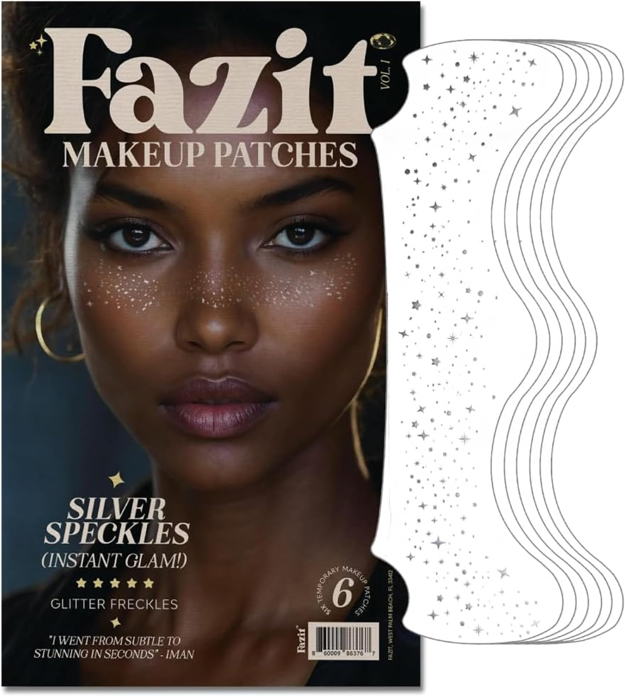 Fazit Silver Speckles - Glitter Freckle Makeup Patches - Shimmering Faux Freckles & Body Glitter - Waterproof, Long-Lasting Instant Glamour for Festivals & Parties - 6 Temporary Patches Per Pack
