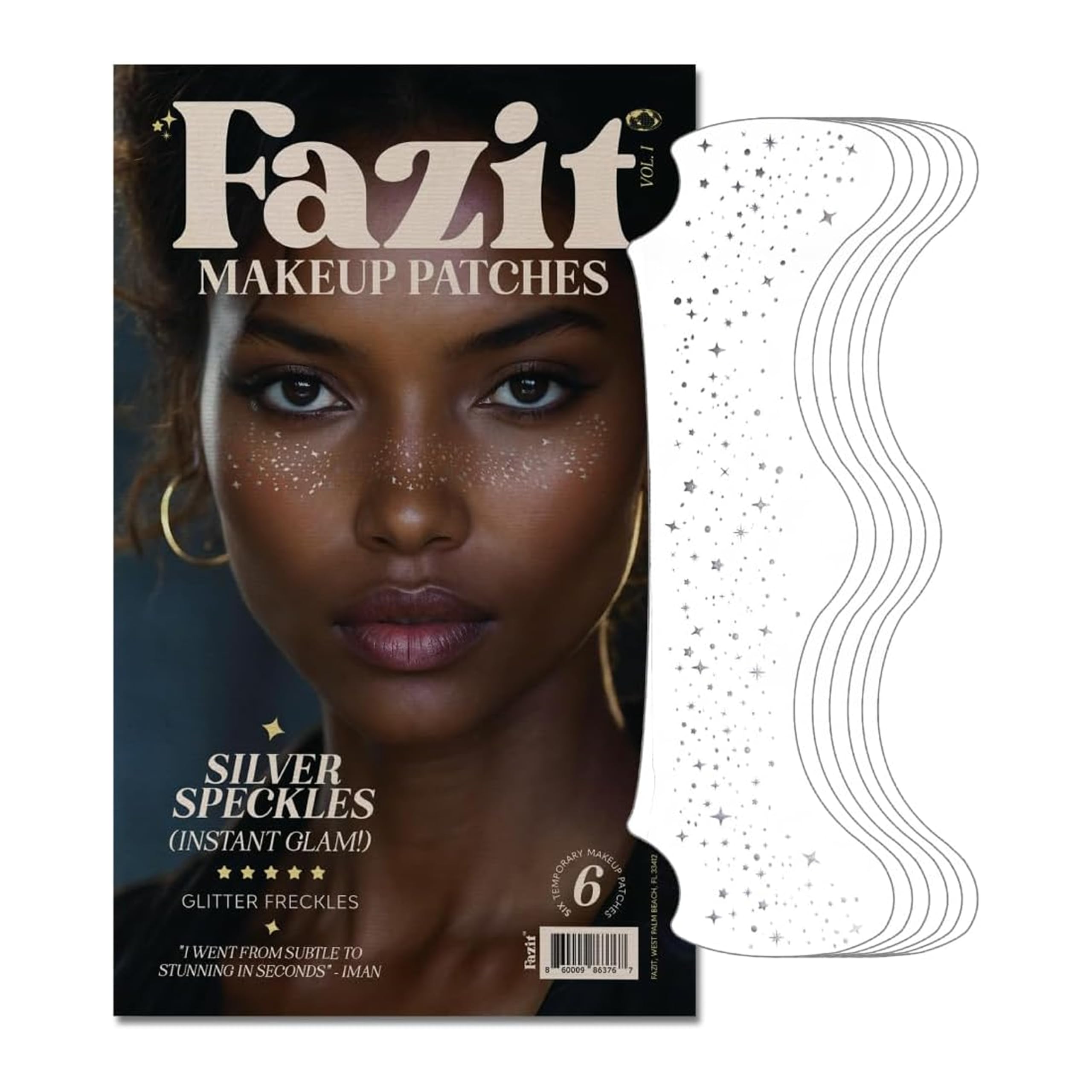 Fazit Silver Speckles - Glitter Freckle Makeup Patches - Shimmering Faux Freckles & Body Glitter - Waterproof, Long-Lasting Instant Glamour for Festivals & Parties - 6 Temporary Patches Per Pack