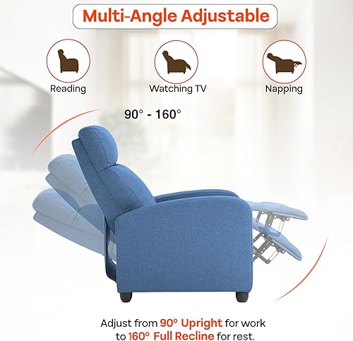 Miniatura 12 de FDW Silla reclinable para sala de estar, asiento de cine en casa, sofá reclinable individual con respaldo acolchado (negro) Negro