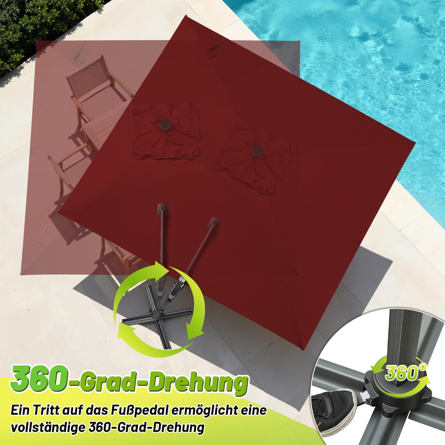 300 x 300 cm, duży parasol przeciwsłoneczny LED, parasol ogrodowy z korbą, obracany o 360° i przechylany, UV50+, parasol tarasowy z aluminiową ramą, do ogrodu, na taras