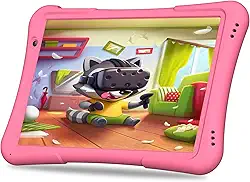 PRITOM Tablet infantil de 10 polegadas Android 14 tablets de 32 GB, Quad-Core, 6000 mAh, tela IPS HD, WiFi 6, câmera dupla, Bluetooth, tablet infantil para crianças a partir de 3 anos, rosa