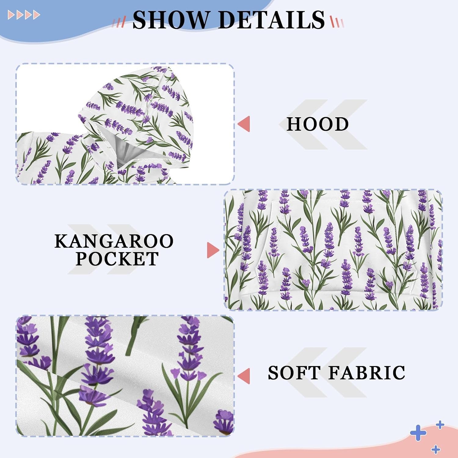 ALAZA Lavender Floral Flower Hoodies Sweatshirt for Boys Girls Kids Hooded Pullover Top