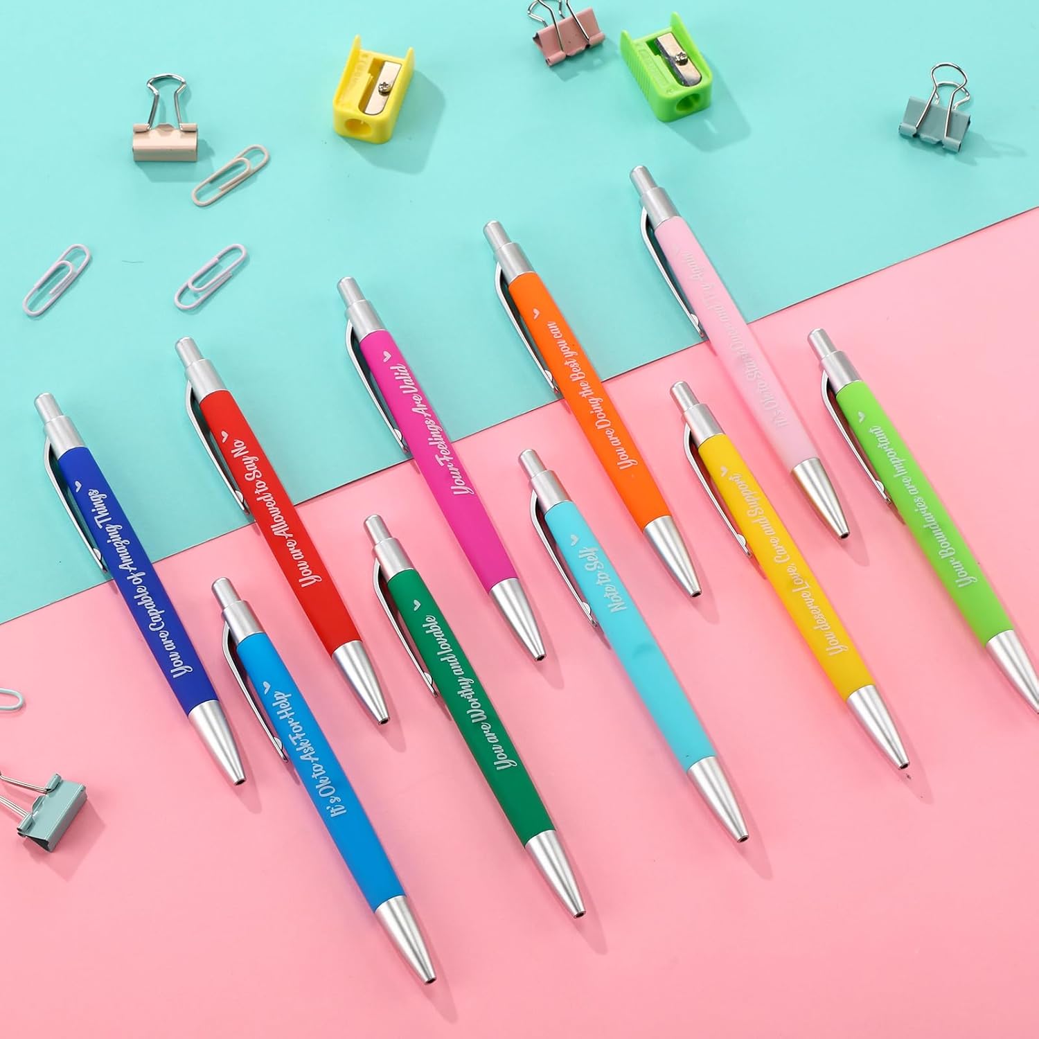 Yeaqee 100 Pcs Employee Appreciation Gifts Bulk Inspirational Metal Ink Ballpoint Pen with Motivational Quote for Coworker Team Office Staff Thank You Gifts(Multicolored,Mental Health Reminders)