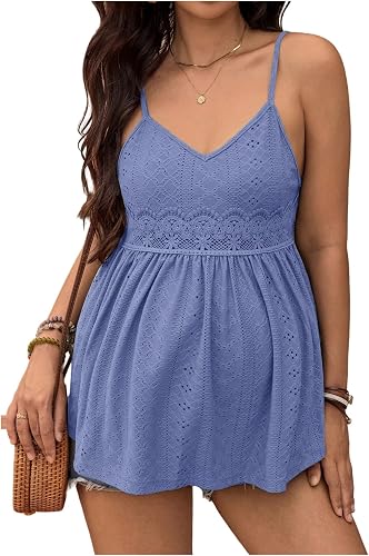 MakeMeChic Women's Maternity Cami Top Lace Ruffle Pregnancy Tank Tops