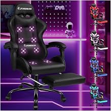 ELFORDSON Massage Gaming Chair for Kids Adults, Ergonomic Computer Office Chairs with Headrest, Lumbar Cushion, Footrest, High Back 150° Reclining, 360° Swivel, PU Leather, Black