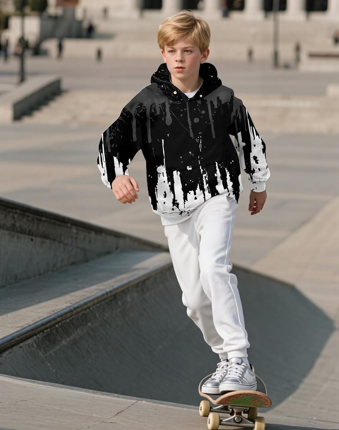 uideazone Boys Hoodies for Kids 3D Graphic Printed Hooded Sweatshirt Pullover Hoody with Pockets 6-16 Years 14-16 Years Black Graffiti image 3 of 4 B0FJBWYXSP