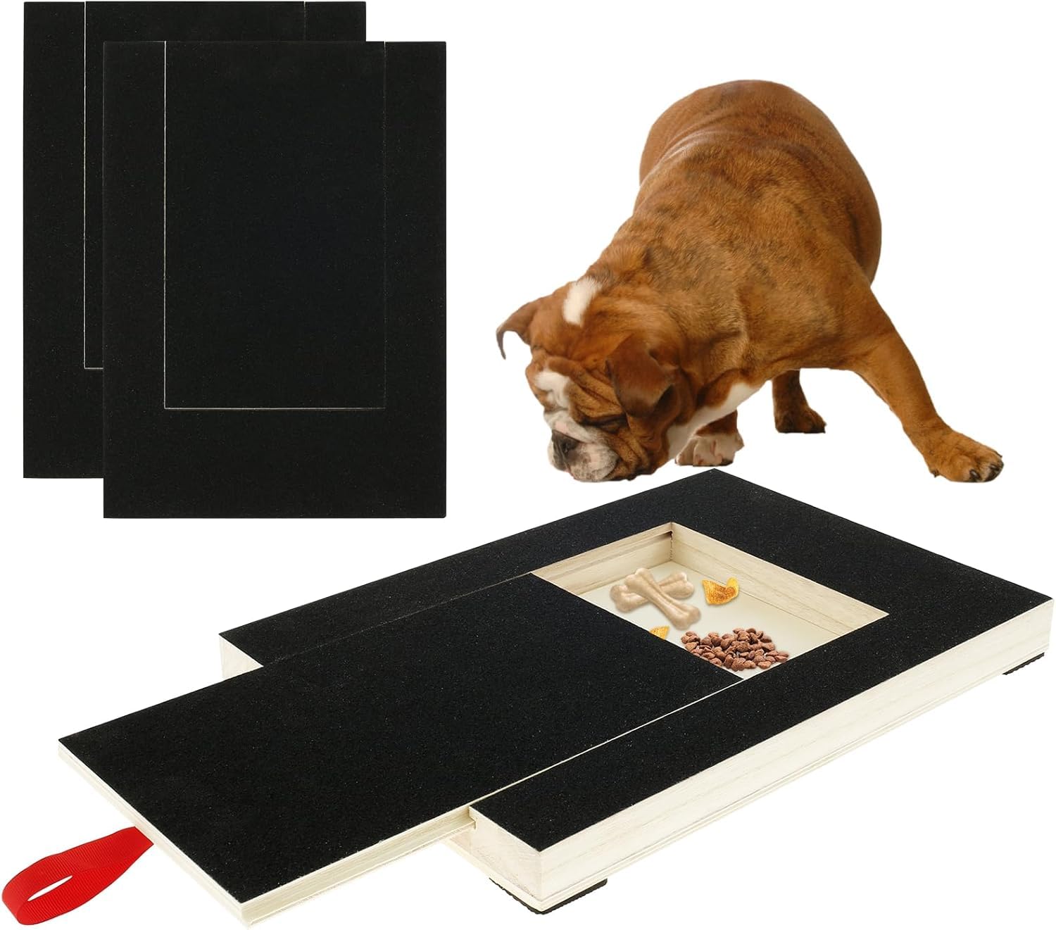 Dog Nail Scratch Board File,Wooden Dog Nail File Board with Built-in Snack Box Sandpaper Puppy Nail Grinding Pad Scratcher Alternative to Dog Nail Clippers & Grinders (With 2 replacement stickers)