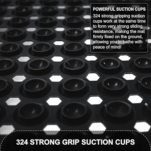 Miniatura 10 de Tapete de baño para bañera y ducha, tapete de baño suave antideslizante con ventosas y agujeros de drenaje, lavable a máquina, tapete de baño para