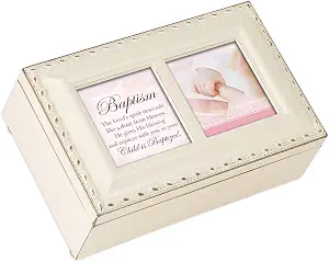 Cottage Garden Baptism Spirit Descends Like a Dove Matte Ivory Jewelry Music Box Plays Jesus Loves Me