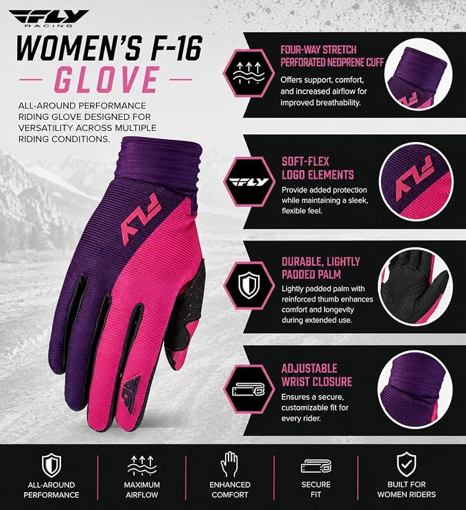 Guantes Fly Racing F-16 para Mujer, Moto Cross, X-Small miniatura 4