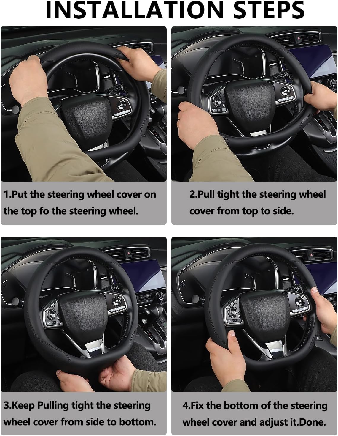 Flat Bottom Steering Wheel Cover for Ford Escape, D-Shaped Anti-Slip Custom Fit Car Steering Wheel Grip for Escape 2019-2025 ST-Line Breathable Leather (Black)