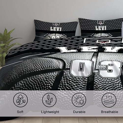 Miniatura 5 de Juego de ropa de cama personalizado de baloncesto tamaño individual, edredón deportivo personalizado con nombre y número para habitación de niños,