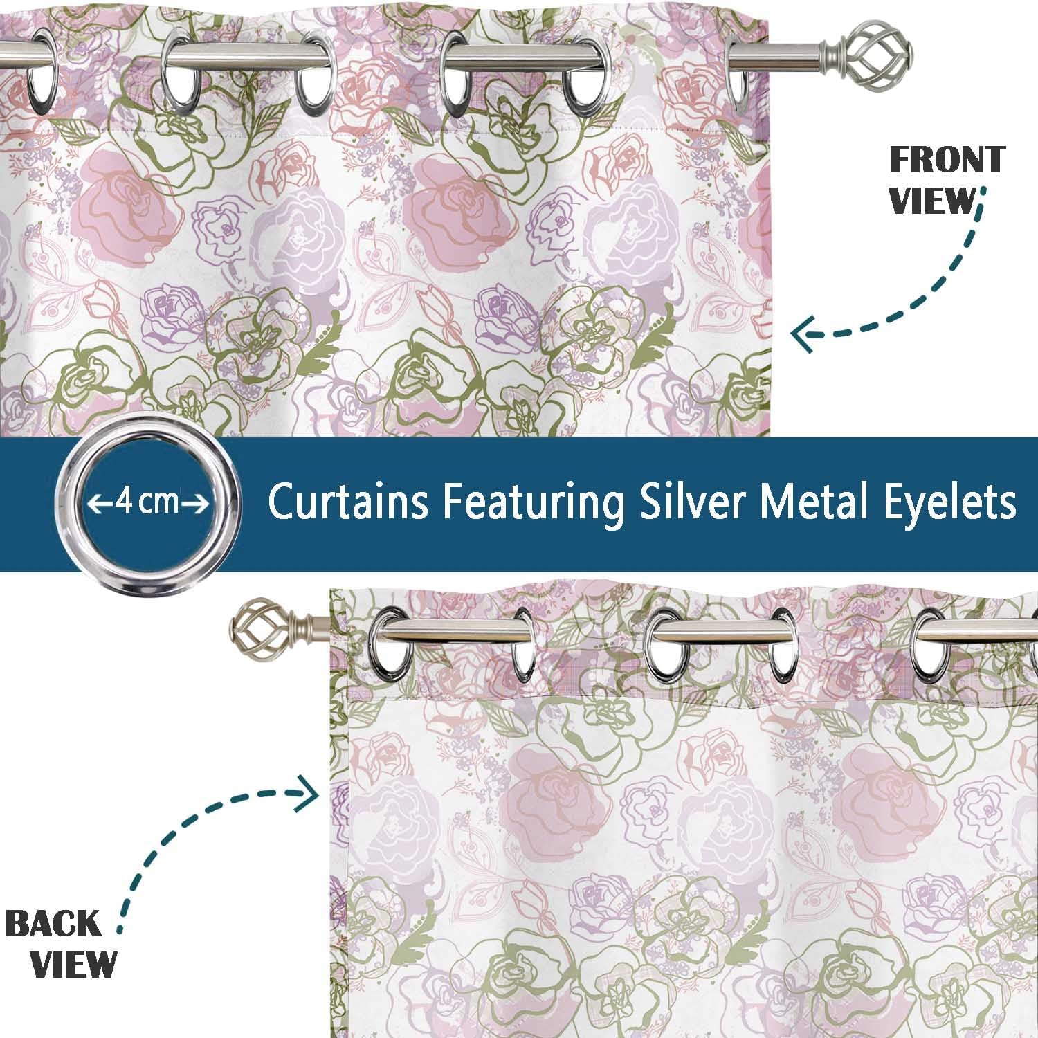 Watercolor Flower Print Sheer Curtains for Short Windows - Set of 2 Panels, 63", Grommet Top, Printed Georgette, Light Filtering Drapes for Kitchen or Bedroom