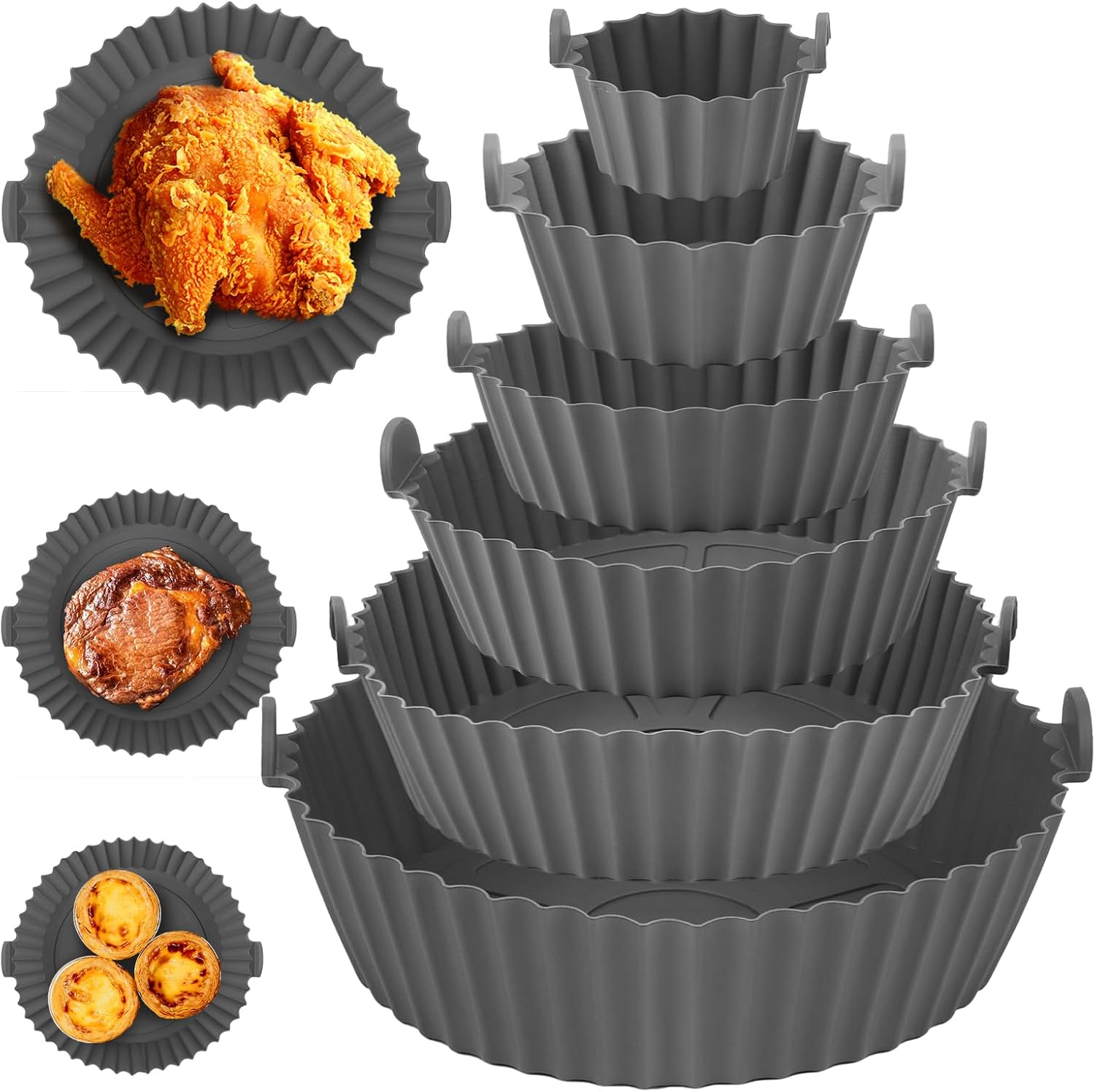 JSMTKJ 6 Stück Silikonform Airfryer, Silikon Form Heißluftfritteuse | Korb Rund Silikon Backform für Airfryer für Ofen Mikrowelle Heißluftfritteuse