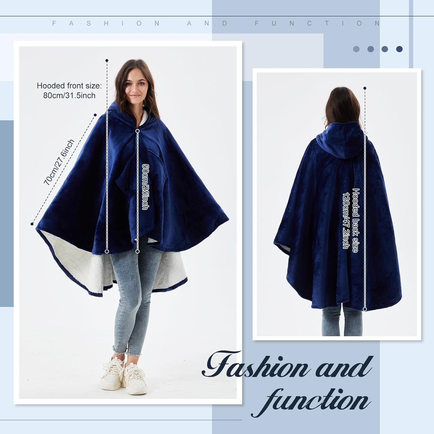 Geyoga 2 Pcs Wearable Blankets Sherpa for Women Birthday Gifts Mother's Day Gifts for Mom Shawl Cozy TV Throw Hooded Adults(Sky Blue, Pink)