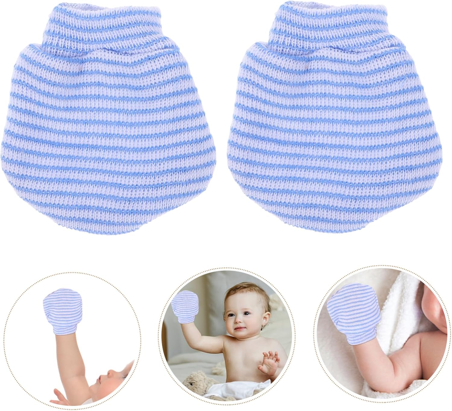 1pair Newborn Mittens for Boy Girl No Scratches Design Striped Knit Gloves for Boy Girl for Toddlers and Newborns Soft