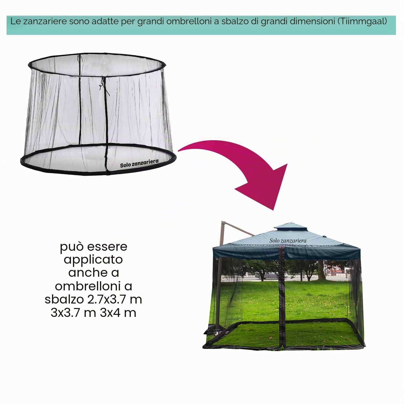 Zanzariera per ombrellone da patio double-face da 15 m, rete Sunbrella con doppia cerniera, fondo per tubo dell'acqua utilizzato e per gazebo da patio, tettoia pop-up 11 x 11 intercambiabile