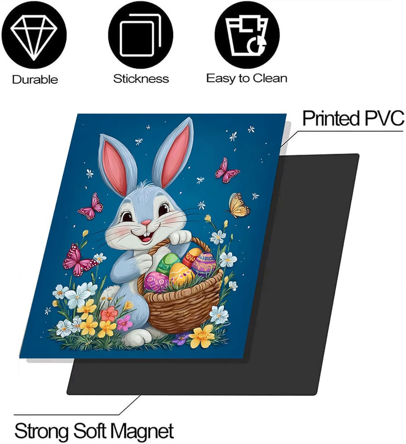 BVBOX Dishwasher Magnet Cover 23"x26" Reusable Magnetic Refrigerator Covers Dishwasher Magnets Decorative Cover Fridge Door Skin Panel Stickers (Rabbit Flower Basket, 23" W x 26" H)