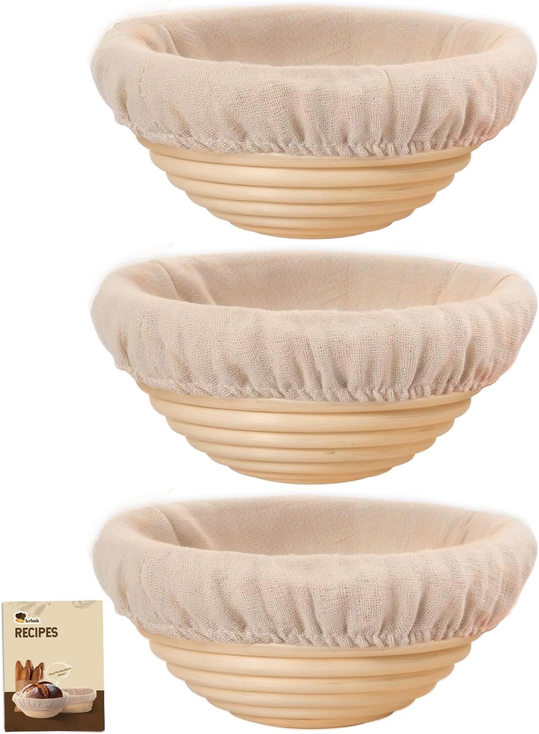 Banneton Bread Proofing Basket, Proofing Basket for Sourdough Bread Baking, Indonesian Rattan Bread Bowl Sourdough bread Baking Supplies with Linen Liner (5" Round Basket x 3)