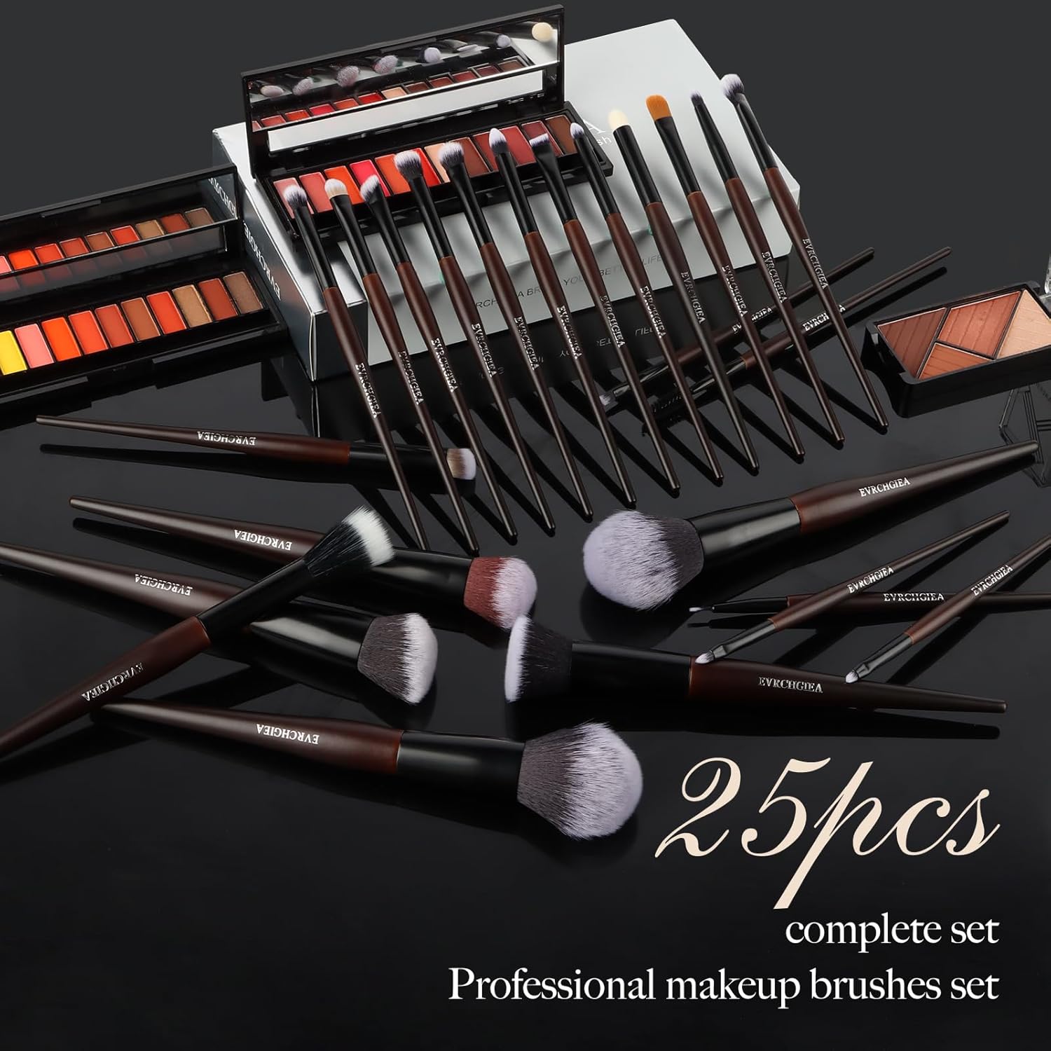Professional Makeup Brush Set, 25Pcs Powder Foundation Blush Eyeshadow Brushes with Travel Case. All in One Brush Set, Soft Synthetic Vegan & Cruelty-Free(black)