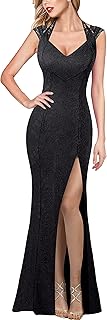VFSHOW Womens V Halter Neck Zipper High Split Formal Evening Gown Wedding Prom Party Maxi Dress