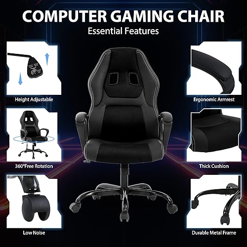 Miniatura 7 de Gaming Chair with Massage  Ergonomic Video Game Chair for Adults & Kids, Adjustable Office Computer Chair with Reclining Function, 360 Swivel