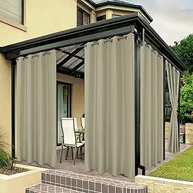 BONZER Cortinas impermeáveis ao ar livre para pátio varanda pérgola cabana filtragem de luz ilhós privacidade painéis de cortina interna para quarto sala de estar, 1 painel, 137 L x 213 cm C, Taupe