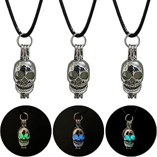 3pcs Glow in The Dark Pendant for DIY Necklace,Hollowed Out Skull Shape Gemstone Pendant,Fluorescent Crystal Necklace with 19.68 inch Necklace Cord (Hollowed Out Skull)