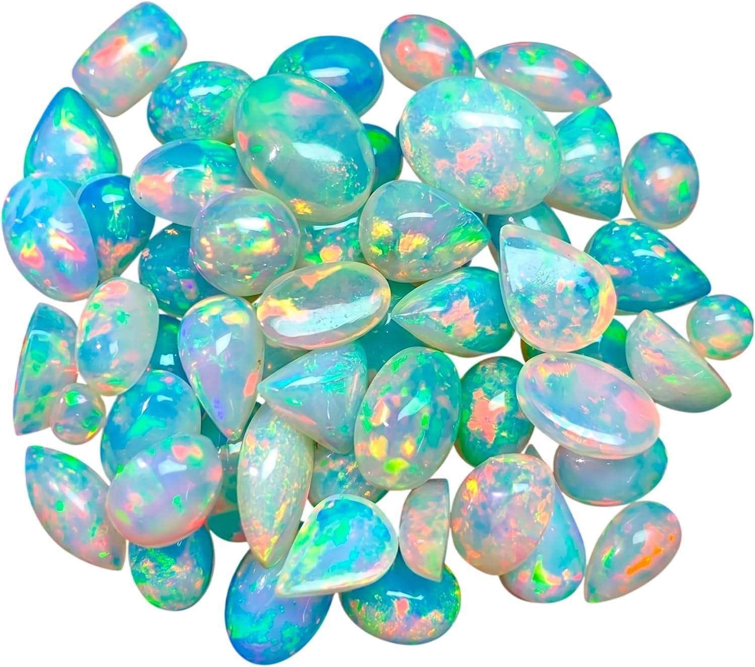 Natural AAAA+ Ethiopian Opal Cabochons Lot (2-10ct, 4-12mm, 3-25pcs Pack) - Multi Shape Cabochons for Jewelry Making & Gifts