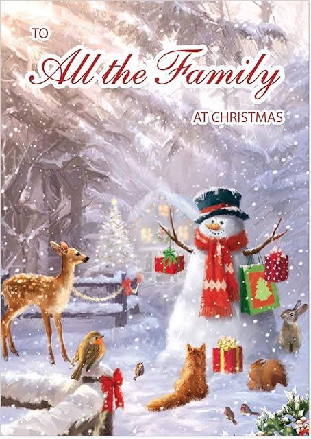 Olivia Samuel To All The Family Christmas Card from Forest Friends - Medium Sized Card (A5 Size -148mm x 210mm) with Peel and Seal Envelope
