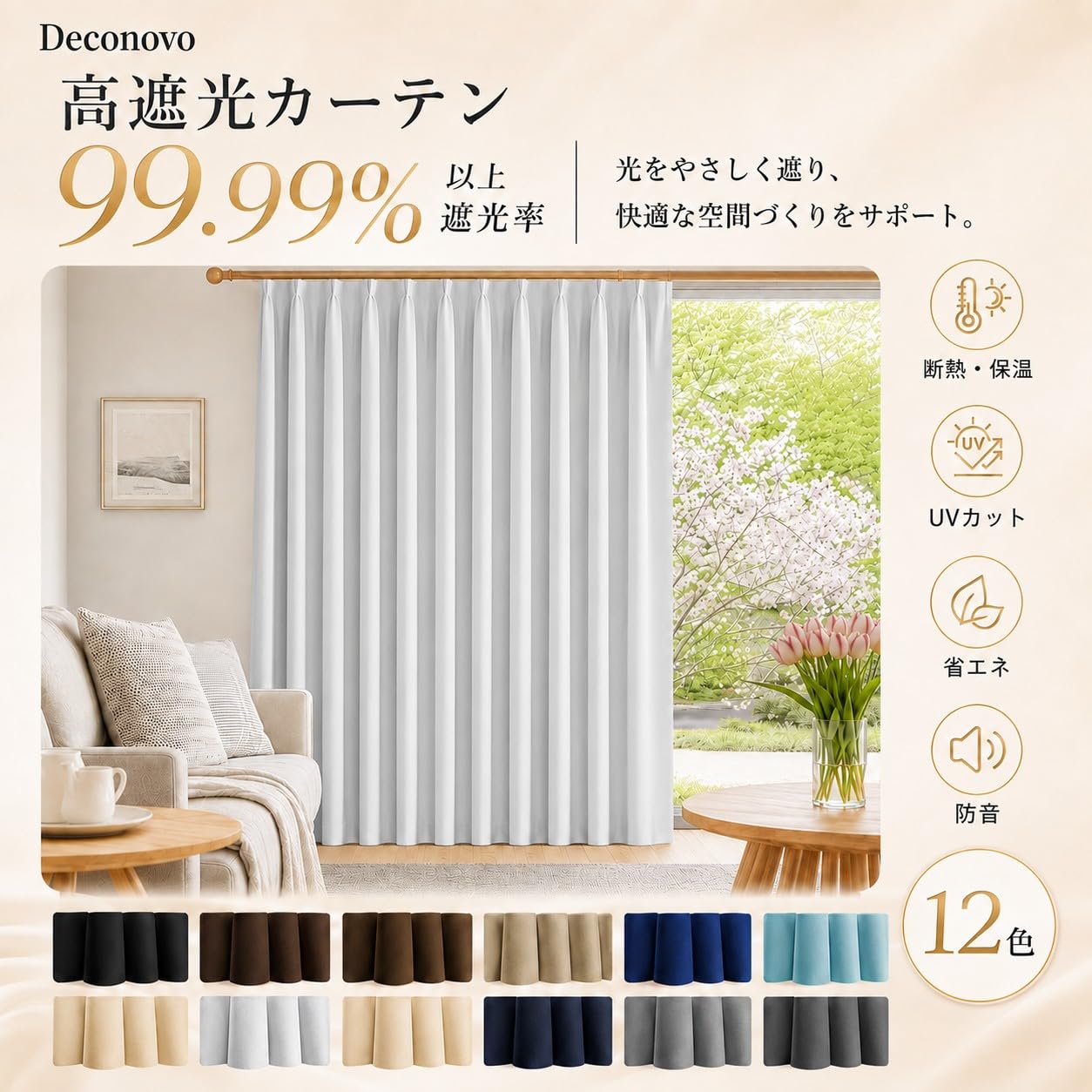 Amazon｜Deconovo カーテン 1級遮光 遮光率99.99% 1枚入 幅広 間仕切り