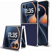 Fro Motorola Razr 2025/2024 leather case, [Front screen privacy film] electroplating frame, full body protection non-slip shockproof folding mobile phone case, Razr 2025/2024 leather case,Silve blue