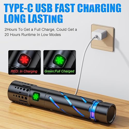 Miniatura 3 de Pequeñas linternas tácticas de 20000 lúmenes altos (K2307) - 4,921.3 ft de haz largo súper brillante LED linterna magnética LED recargable USB