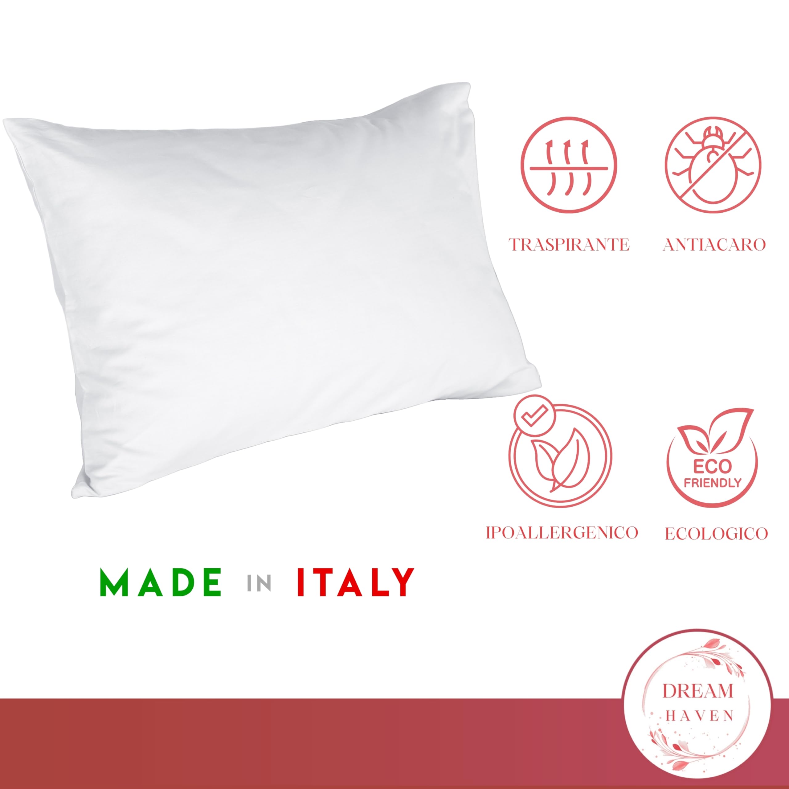 DREAM HAVEN - Cuscini Letto Matrimoniale, Guanciali Letto Coppia con Federe Cuscini in Omaggio, Anti acaro Anallergico 100% Made in Italy
