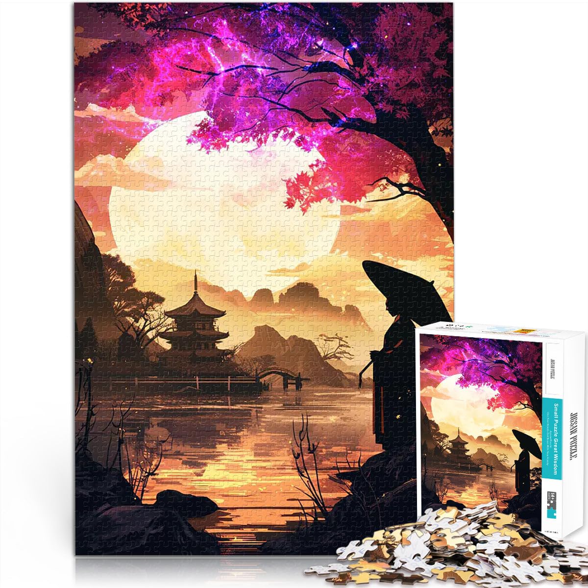 Jigsaw Puzzle for teenagers 1000 Pieces Japanese Pagoda Sunset DIY-Spielzeug Angebot als Geschenk für die ganze Familie38x26cm — image 1