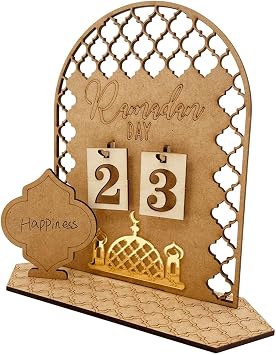 Wooden Ramadan Advent Calendar for Kids Adults Ramadan Countdown Calendar Tracker Date Holder for Home Decoration Ramadan Gift Arabic Muslim Islamic Holiday Table Decoration