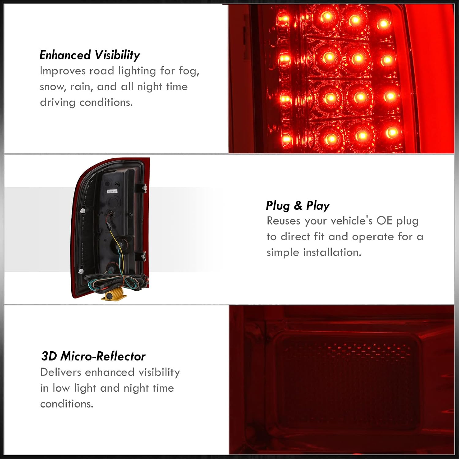 AJP Distributors LED DRL Bar Rear Brake Tail Lights Stop Lamps Housing Assembly Left Right Compatible/Replacement For Silverado 1500 2500 3500 2007 2008 2009 2010 2011 2012 2013 07 08 09 10 11 12 13