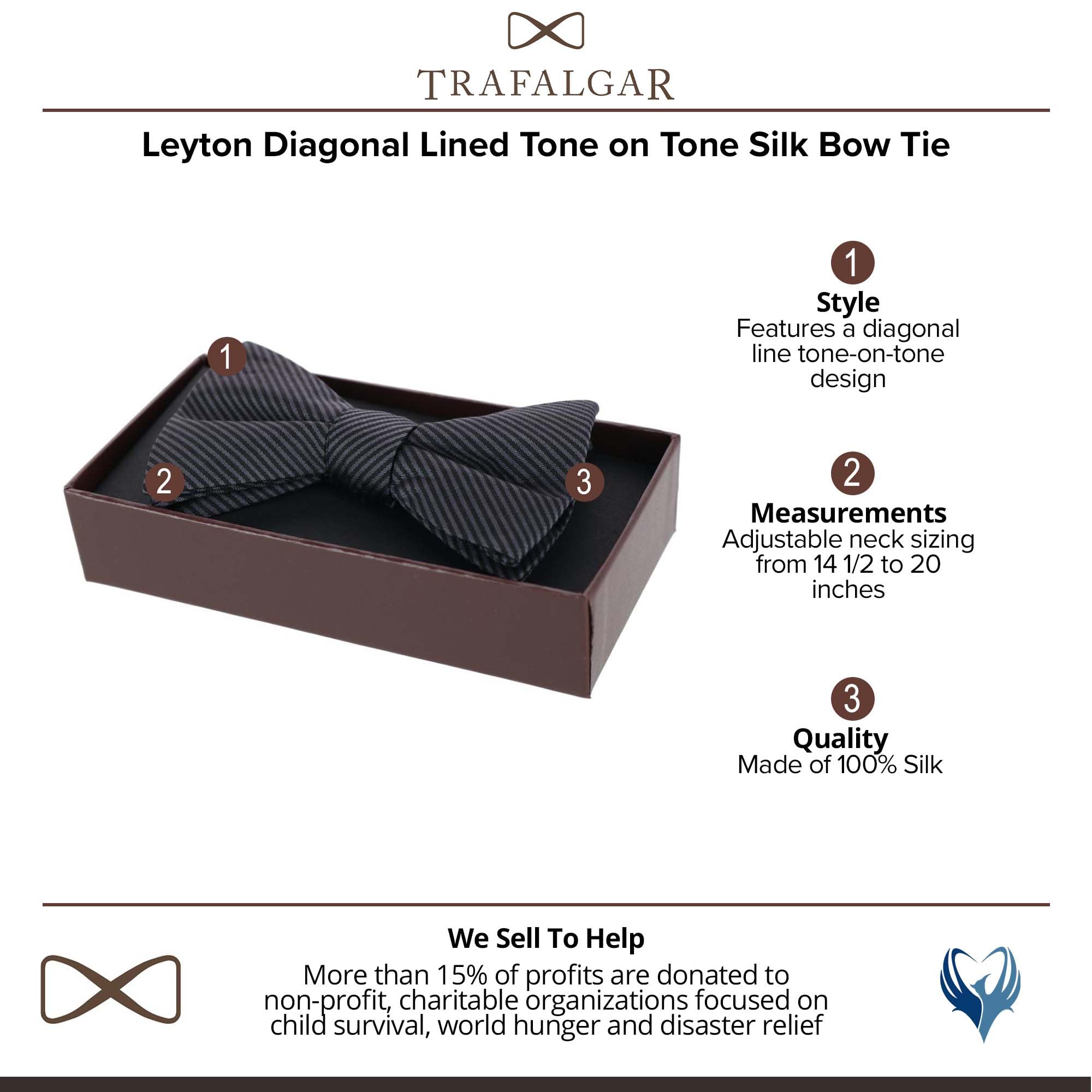 Trafalgar Men's Leyton Diagonal Lined Tone on Tone Silk Bow Tie, Graphite