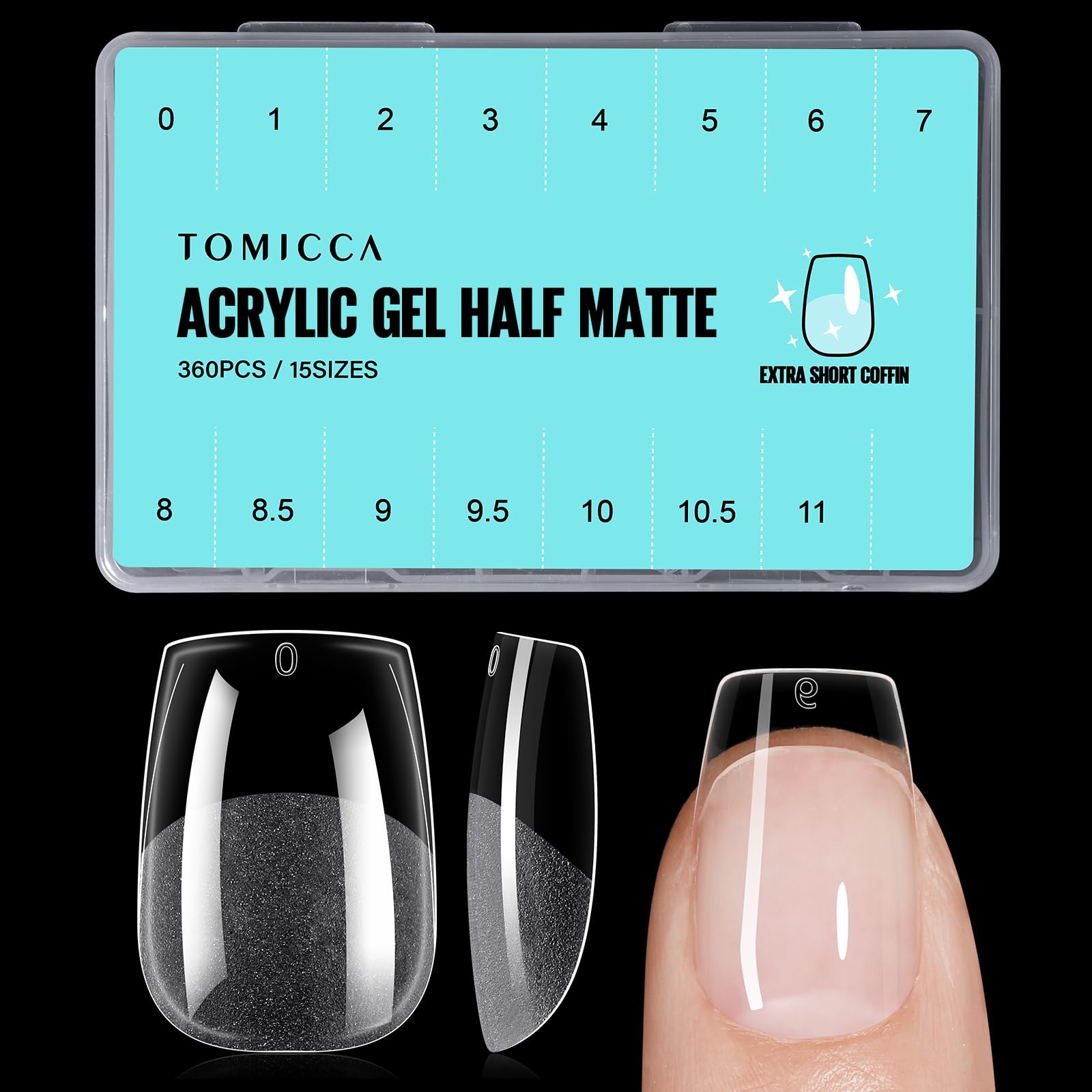 TOMICCA Falsche Nagelspitzen Coffin Nageltips 360 Stück Ultra Kurze Ballerina Nägel Tips für Nagelverlängerung und Nail Art DIY Nagelstudio zu Hause 15 Größen Künstliche Gel Nail Tips