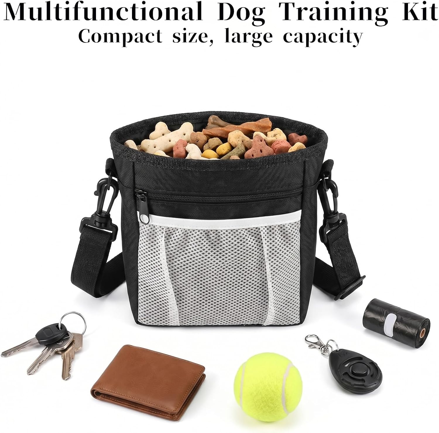 Dog Treat Pouch with Pet Training Clicker, Dog Puppy Training Treat Bag Poop Bag Dispenser Easily Carrying Kibble Snacks Pet Toys for Travel or Outdoor Use image 3