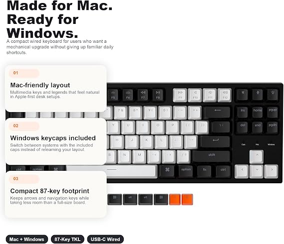 Keychron C1 Wired TKL Keyboard Gateron G Pro Brown White Backlight