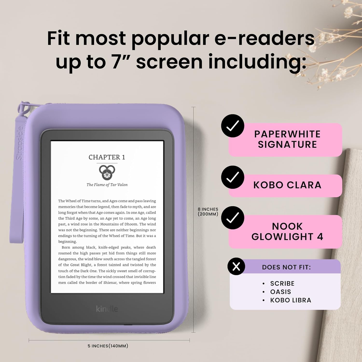 Kindle Paperwhite Bundle: Silicone Clutch & Hand Strap for Kindle Paperwhite 6.8” (11th & 12th Gen), Colorsoft, Signature Edition, and Other 6’’ E-Readers, Large - Blush