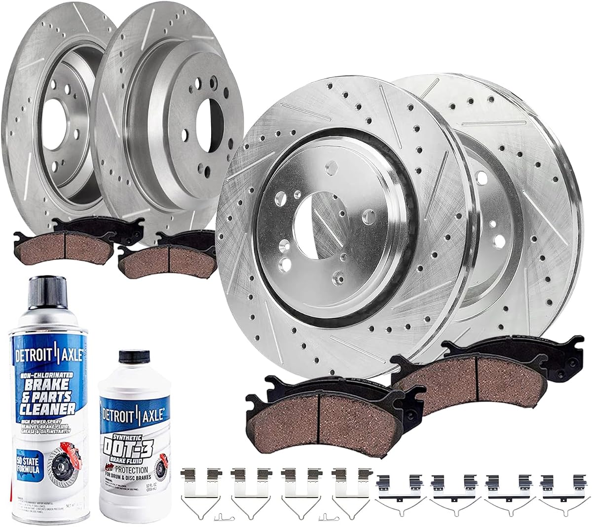 Detroit Axle - Brake Kit for 2016-2022 Honda Pilot 2017-2025 Ridgeline | 12.6" Front and 12.95" inch Rear Drilled and Slotted Disc Brake Rotors Ceramic Brake Pads 2018 2019 2020 2021 Replacement